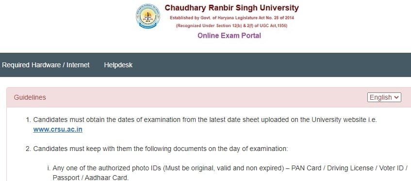 CRSU Online Exam Portal Registration, Answer Sheet, Instructions, Online Form, Admit Card, Roll No at CRSUONLINEEXAM.IN