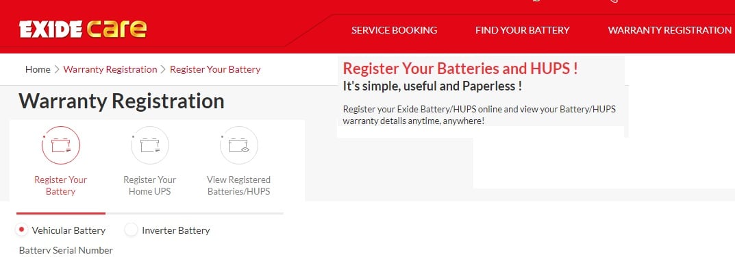Exide Battery Online Registration - Care Login, Warranty Period Check, Customer Care Number, App Download at exidecare.com