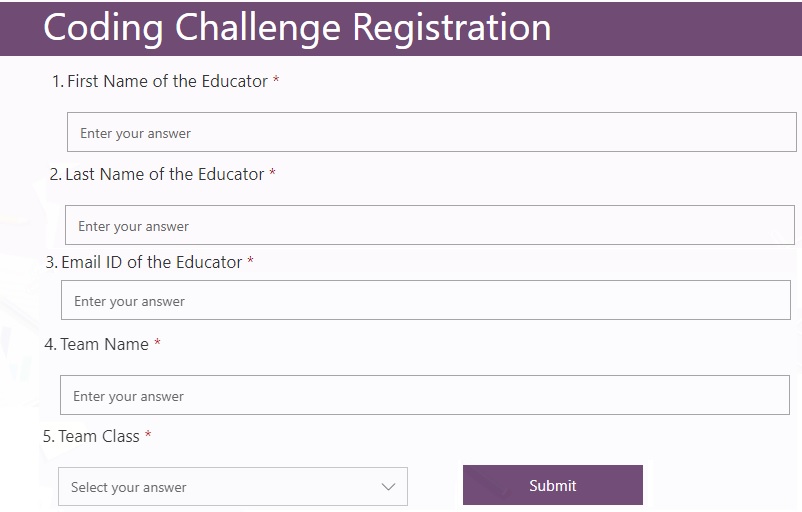 CBSE Coding Challenge Registration Form Filling Details