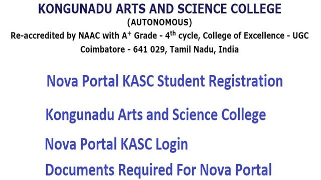 Nova Portal KASC 2024, www.kongunadu college.ac.in Student Login, Registration, Online Payment